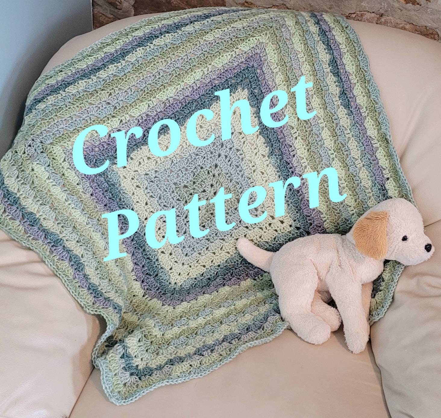 CROCHET PATTERN, Handheld Fans Blanket, Square Pattern, From the Center, Baby or lapghan, Pdf tutorial with photos, instant digital download