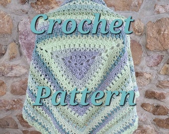 CROCHET PATTERN, Tulip Center Triangle Shawl,  beginner, one cake project, written instructions, instant digital download, pdf and photos