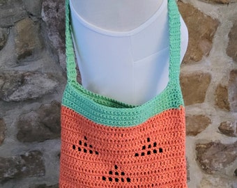 Halloween Tote Bag, Jackolantern Pumpkin, handmade crochet, cotton unlined project bag, orange green sparkle, Trick or Treat