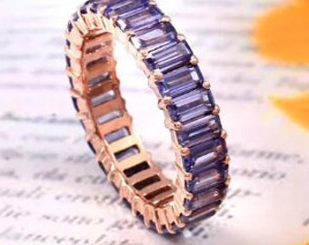 Vintage Tanzanite Full Eternity Band Ring December Birthstone Wedding Band Blue Gemstone Anniversary Ring Stackable Bridal Ring Gift for Her