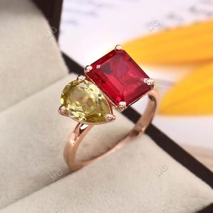 Ruby Citrine Cluster Ring Sterling Silver Engagement Ring Toi Et Moi Promise Gemstone Gifts Customized Anniversary Ring Precious Ring Gift