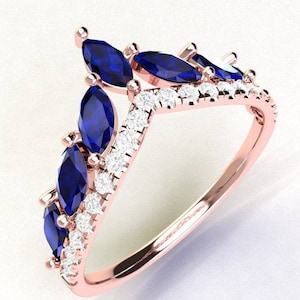 Vintage Inspired Curved Wedding Band with Lab Diamonds and Blue Sapphires, A Unique Ring for Weddings, Anniversaries, or as a Promise Ring.