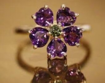 Natural Amethyst Engagement Ring Flower Shape Alternative Ring Unique 925 Silver Wedding Ring Art Deco Promise Ring February Birthstone Ring