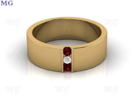 Natural Garnet band sterling Silver Men's Wide Ring Solitaire Birthstone Ring Mens Solitaire Stacking Matching Band Retro Vintage Ring Gift.