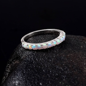 Opal Eternity Ring, Dainty Opal Ring, Opal Ring,925 Silver Opal Ring, Minimalist Ring, Opal Stacking Ring,Gift for Her,White Opal Ring Women