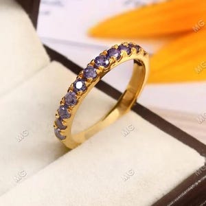 Tanzanite Half Eternity Band 2.5mm Blue Tanzanite Pave Ring Natural Tanzanite Wedding Anniversary Band December Birthstone Ring Gift Jewelry