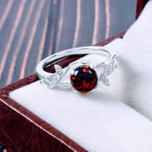 Black Fire Opal Ring Opal Engagement Ring Art Deco Twig Ring Branch Leaf Ring Black Stone Ring Gifts For Bridal Black Opal Diamond for women