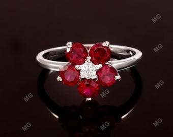 Natural Pink Tourmaline Flower Ring | Dainty Floral Ring | October Birthstone Jewelry | Gemstone Ring | Sterling Silver Promise Ring Gift.