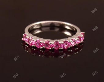 Pink Tourmaline Half Eternity Band, November birthstone half eternity band, natural tourmaline eternity band ring, tourmaline, October band