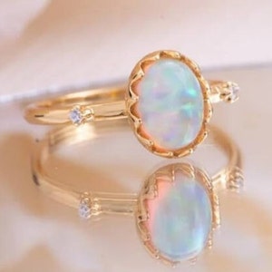 Natural Opal Engagement Ring Oval Shape, Cabochon Cut 14k Gold 925Silver Ring, Moissanite, Solitaire Ring Dainty Opal Ring Gifts For Women .