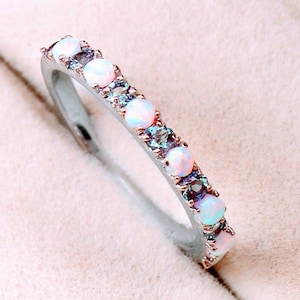 Opal & Alexandrite Wedding Band Alexandrite Wedding Ring 925 Sterling Silver Ring Stacking Ring Dainty Ring Stackable Ring  Engagement Ring.