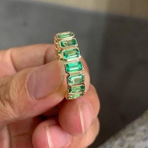 Unique Emerald Full Eternity Band 925 Silver May Birthstone Matching Wedding Ring Green Gemstone Ring Gift Women Stacking Band Promise Ring.
