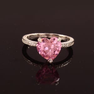 Heart Shaped Pink Sapphire Engagement Ring Art Deco Moissanite Wedding Eternity Promise 925 Silver Rings for Women Personalized Gift for Mom