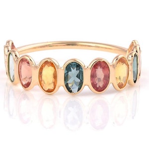 Natural Multi Sapphire Ring, 925 Silver Multicolor Sapphire, Unique Gemstone Ring,Rainbow Gemstone Ring, Multicolor Band Ring, Gift For Her