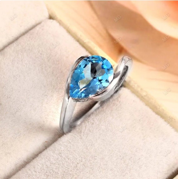 Handmade 925 Sterling Silver Blue Topaz Ring - Natural Gemstone Cushion Cut - Women's Gift A-729
