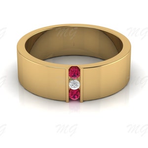 Ruby Moissanite Engagement Band 14KGold Solid Silver Accent Wedding Band For Men Ruby Halo Promise Band Statement Birthday Gift Band For Men
