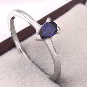 Teardrop Sapphire Ring,deep blue teardrop sapphire faceted engagement ring, bright blue teardrop pear ring,blue sapphire pear solitaire ring