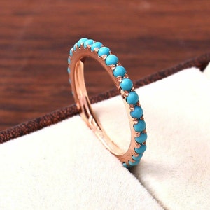 Turquoise Full Eternity Band, Matching Stacking Band, Elegant Gift Band For Wife, Dainty Turquoise Band, 925 Silver Turquoise Band Gifts.