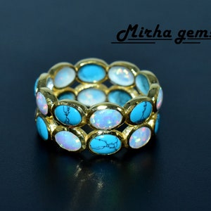 Vintage Türkis Ehering Türkis weiß Opal Ring Eternity Band Gelbgold Plated 925er Silber Jahrestag Brautring Frauen Geschenk Band