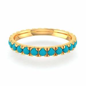 Natural Turquoise Band Round Shape 925 Sterling Silver Full Eternity Band Blue Gemstone Dainty Stacking Ring Anniversary Gift For Women Band