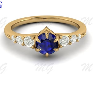 Vintage Blue Sapphire Diamond Band September Birthstone Sapphire Eternity Stacking Wedding Band Wedding Ring Anniversary Rings Gift For Her.