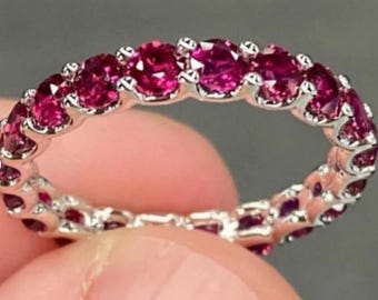 Pink Tourmaline Ring,925 Silver Full  Eternity Band, Natural Tourmaline Micro Pave Wedding Band, October Birthstone Ring, Stackable Rings.