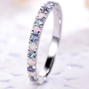 2 mm opaal alexandriet opaal ringband sterlingzilver halve eeuwigheid stapelbare bruidsring stapelring edelsteen bruiloft bijpassende band geschenken.