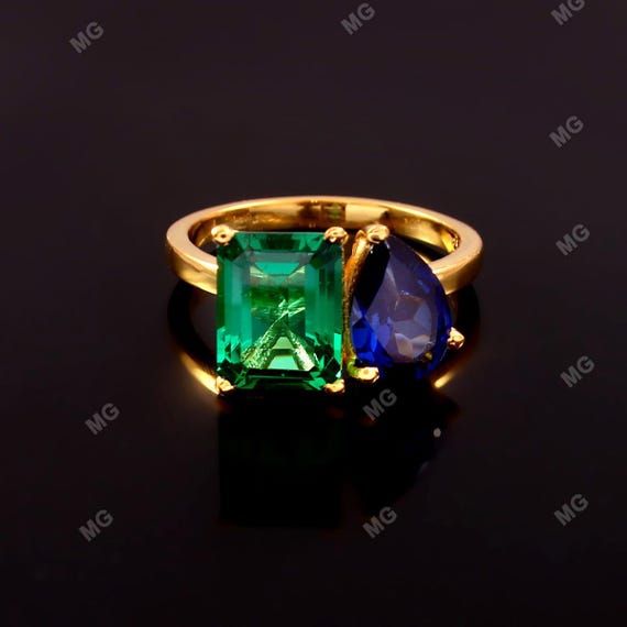 Emerald Sapphire Ring Unique Two Birthstone Ring Mother Daughter Ring Unique Family Birthstone Ring Toi Et Moi Ring Wedding Ring Gifts. Etsy