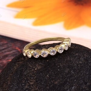 Round Aquamarine Ring 925 Sterling Silver Ring Half Eternity Band Matching Stacking Ring Elegant Jewelry Graduate Ring Gift For Daughter.