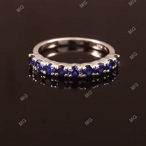 Blue Sapphire Eternity Band 3mm Pave Half Eternity Band Ring Blue Wedding Band Royal Blue Sapphire Guard Band Stacking September Gemstone