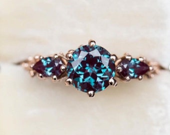 Anillo de alejandrita vintage, anillo de compromiso, anillo único para propuesta de matrimonio, anillo de piedra natal de junio, regalo de aniversario para ella, anillo de promesa.