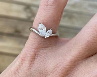 Toi Et Moi Diamond Engagement Ring/Two Stone Wedding Ring/Dainty Double Stone Ring/Moissanite Clear Marquise & Pear Anniversary Gift for Her