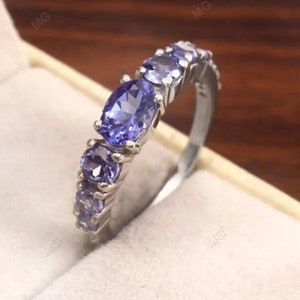 Tanzanite Cluster Band Tanzanite Eternity Ring Half Eternity Violet Genuine 925 Silver Tanzanite Ring Tanzanite Ring Half Eternity Band Gift