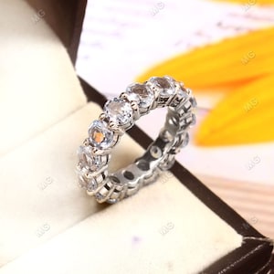 Genuine Aquamarine Full Eternity Band Aquamarine Wedding Ring Gemstone Matching Gift Promise Ring March Birthstone Ring Jewelry Silver Ring.