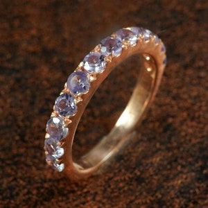 Half eternity Alexandrite wedding band Unique Rose gold Silver wedding ring Pave ring Stackable Matching band Promise Anniversary gift ring