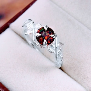 Unique Black Opal Engagement Ring For Women 925 Silver Black Opal Wedding Ring Vintage Bridal Promise Ring Art Deco Black Opal Gemstone Ring