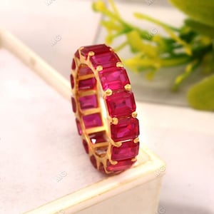 Lab Created Ruby Eternity Band For Women Emerald Cut Gemstone Luxury Ring Engagement Ring Wedding Bridal Band Anniversary Christmas Gift Her