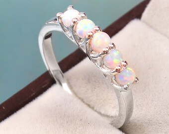 White Opal Gemstone wedding Band 925Silver Half eternity wedding band Vintage Antique Stacking Matching Bridal Promise Gifts For Womens .