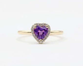 Heart Shape Purple Amethyst Gemstone Ring 925 Silver Graduate Ring Moissanite Stone Ring Anniversary Gift Heart Amethyst Promise Ring.