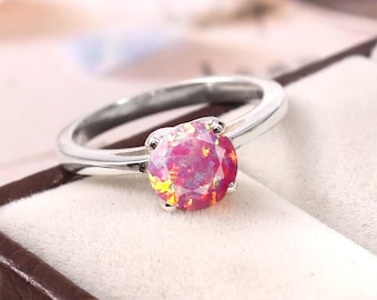Vintage pink opal ring Unique engagement ring Women Opal ring wedding ring Bridal Promise ring Sterling Silver Birthstone Ring Gift For Her