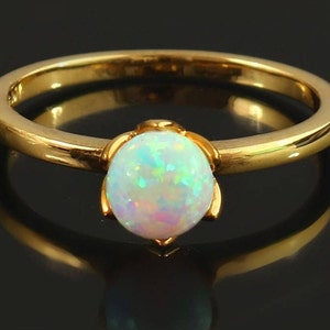 White Opal Ring 925 Sterling Silver Round Stone Ring, Solitaire Opal Ring Birthstone Jewelry, A Memorable Gift For Your Special Someone.