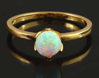 Weißer Opalring 925 Sterling Silber Rundsteinring, Solitär Opalring Geburtsstein Schmuck, ein unvergessliches Geschenk für Ihren besonderen Menschen.