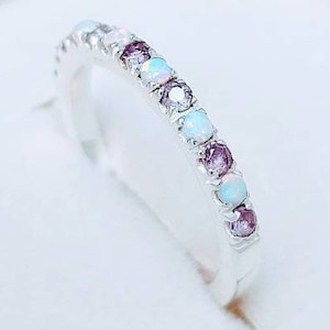 Alexandrite ring alexandriet trouwring 925 zilveren opaal alexandriet band halve eeuwigheid band stapelen bruids band voor vrouwen art deco ring.