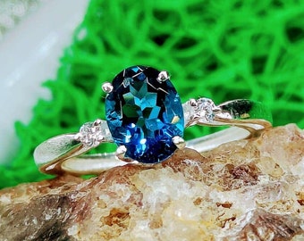 London Blue Topaz Ring Diamond Engagement Ring, Oval Cut Ring, Blue Gemstone Engagement Rings, 925 Silver Anniversary Ring,Bridal Ring Gifts