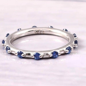 Blue Sapphire Diamond Band,September Birthstones, Sapphire Full Eternity Wedding Band, Diamond Wedding Ring,Anniversary Stackable Rings,Gift