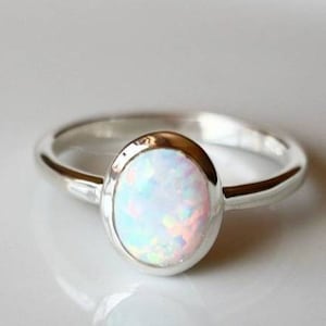 Opal 925 Silver Ring Lab Fire Opal ,Opal Sterling Silver Ring, Solitaire Opal Ring, October Birthstone, Oval Opal Dianty Wedding Ring, Gifts