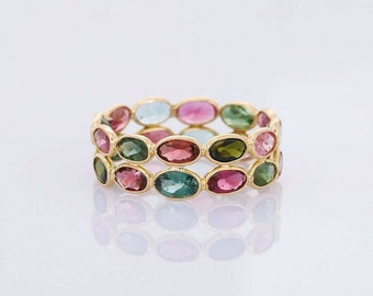 Tourmaline Ring Natural Tourmaline Double Eternity Band Tourmaline Band Tourmaline Pink Tourmaline October Birthstone Solid Silver Ring gift