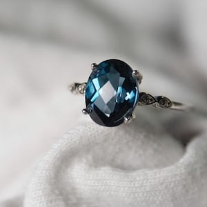 Natural Blue Topaz Engagement Ring Sterling Silver Moissanite Stone Ring Halo Classical Gemstone Wedding Ring Gift For Her Womens Topaz Ring