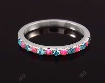 Roze opaal aquamarijn trouwring sierlijke opaal trouwring opaal stapelring vintage stapelbare ring zilveren edelsteen ring jubileumcadeaus.