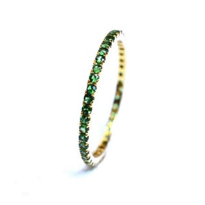 Emerald Full Eternity Band Micro Pave Emerald Eternity Band Sterling Silver Matching Wedding Band, Emerald Ring, Stackable Wedding Band gift